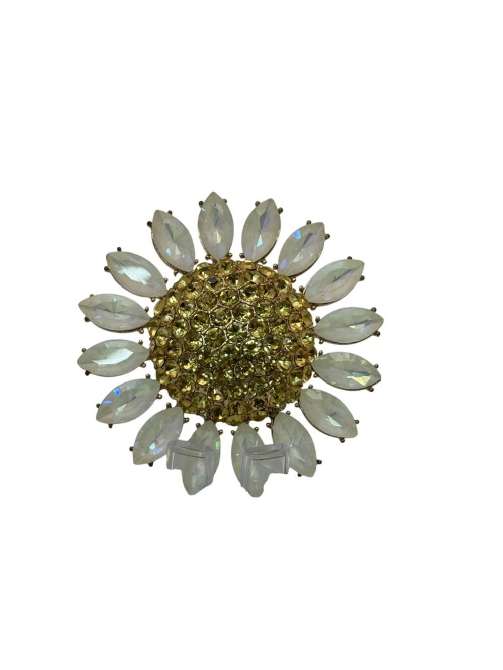 Betsey Johnson Large Statement Pendant Gold-Tone Sunflower Yellow Rhinestones 3"